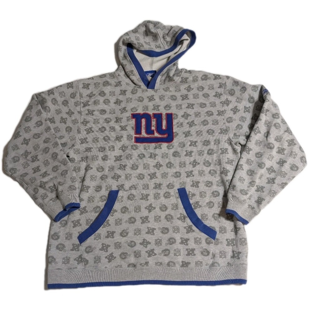 New York Giants Hoodie Mens Large Gray Reebok Era NFL Pullover Logo Sweatshirt